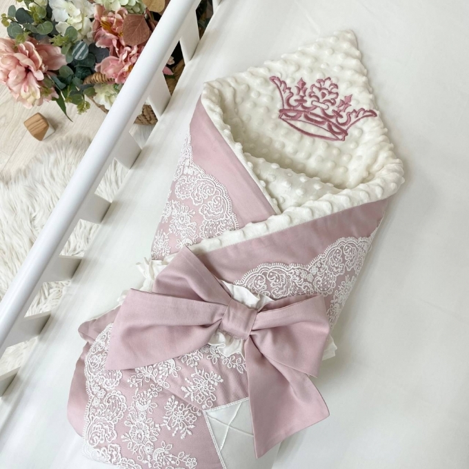 Paturica bebe din satin si tesatura minky Classic Roz (3)